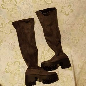 Thigh high Taupe Chunky Block boots